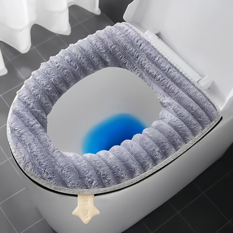 werdecade Toilet Seat Warmer Cover,Bathroom Soft Thicker Warmer with Zipper Snaps Fixed Stretchable Washable Fiber Cloth Toilet Seat Covers Pads Easy Installation& Cleaning (Gray) - Image 1
